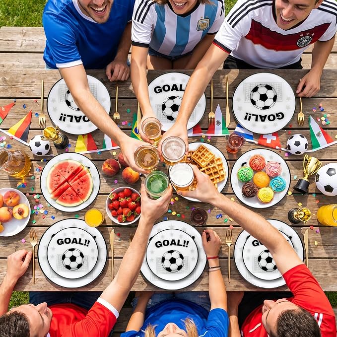 I00000 20 Pcs Plastic Soccer Plates - Heavy Duty Disposable Plates for Global Soccer Celebration Party Supplies include 10.25" Dinner Plate& 7.5" Dessert Plate for Soccer Party