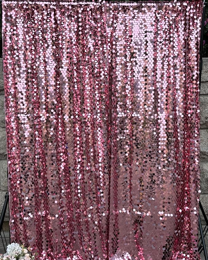 Hot Pink Sequin Backdrop,4 * 10ft Pack of 2 Glitter Photobooth Props for Party Wedding Birthday Wall Decor
