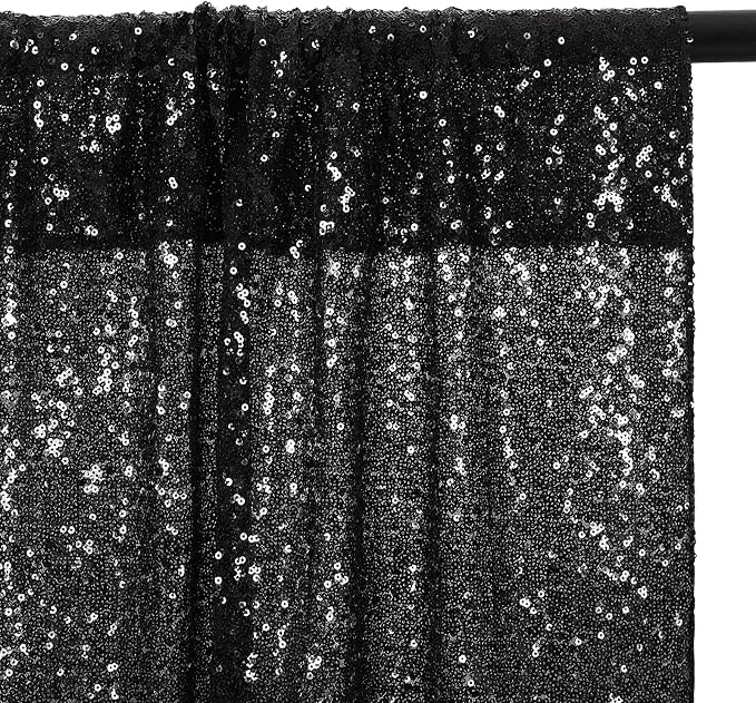 Eternal Beauty Black Sequin Backdrop, 6x6 Ft Glitter Background Curtains for Shimmer Photography Party Wedding Birthday Back Drop Decor