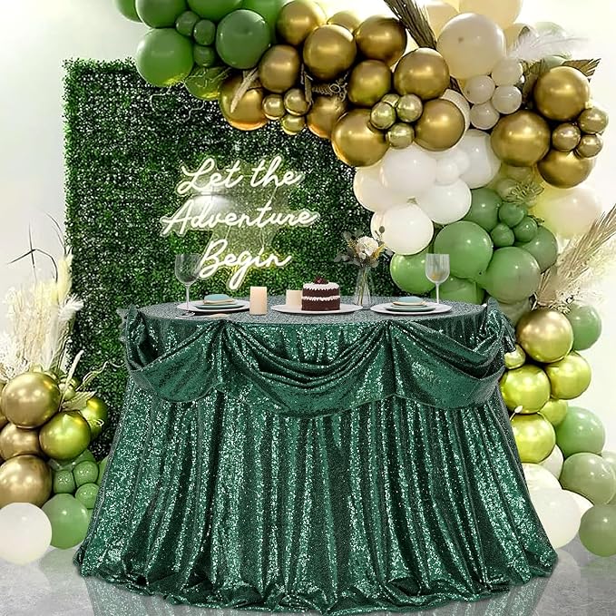 B-COOL Sequin Tablecloth Round Party Decorations: 90 Inch Tablecloth Sequin Overlay Glitter Fabric for Indoor and Outdoor St. Patrick's Day Christmas Gathering Parties Emerald Green