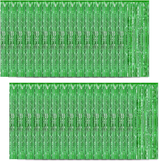 30 Pack Green Foil Fringe Curtain Backdrop, 3.3x8.2 Feet Metallic Tinsel Streamer Curtains Photo Booth Props for Birthday/Wedding/Bachelorette/Baby Shower/Christmas/New Year/Disco Party Decorations