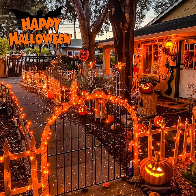 JMEXSUSS 600 LED Orange Solar Halloween Lights, 206.7 ft Solar String Lights Outdoor Waterproof, 8 Modes Orange String Light for Outside Tree Patio Bushes Halloween Decorations
