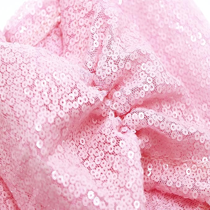 SquarePie Pack of 50 Sequin Chair Sashes Bands Pink Shiny Decorative Chair Bows Sashes for Wedding Banquet Party
