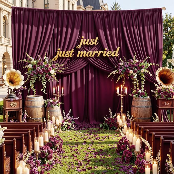 10x14ft Burgundy Backdrop Curtains for Wedding Party, 2 Panels 14 ft Long Back Drop Cloth, Wrinkle-Free Polyester Drapes for Birthday, Baby Shower, Stage Photography Background
