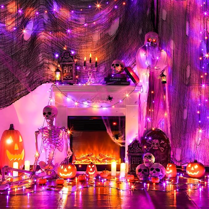 JMEXSUSS 250LED Orange and Purple String Lights Outdoor Waterproof, 8 Lighting Modes Orange and Purple Christmas Lights 91.5ft Connectable Halloween Light Indoor for Tree Yard Patio House Decor