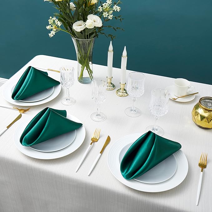100 Pack Square Satin Dinner Napkins, 20x22 Inches Silky Soft Smooth Table Cloth Napkins for Restaurant Weddings Banquet Party Decoration, Blackish Green