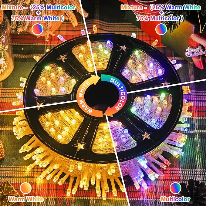 JMEXSUSS 600 LED Color Changing String Lights Plug in, 168FT Warm White & Multicolor Christmas Lights with Remote, Christmas String Lights Outdoor Waterproof Clear Wire for Tree Xmas Decor