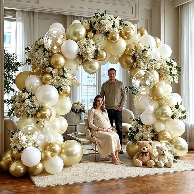 White Gold Balloon Arch Kit Double Stuffed Pearl White Sand Cream Gold Balloon Garland Ivory Beige Balloons for Baby Shower Wedding Bridal Shower Birthday Bear Graduation Bachelorette Party Decor