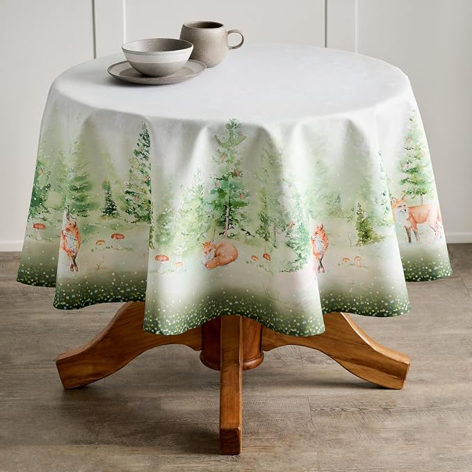 Maison d' Hermine Table Cloth Round Table 100% Cotton 69 Inches Fall Tablecloth Reusable Everyday Use for Thanksgiving Christmas Decorations Dining Farmhouse Party (Winter Mornings)