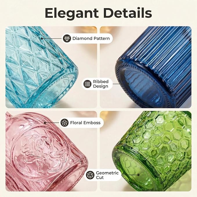 32 PCS Assorted Vintage Bud Vases, Colorful Glass Small Vases Bulk, for Centerpieces, Wedding Table Decor, Home Decorations & Gifts (Colorful rieires)
