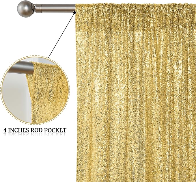 Sugargirl Gold Sequin Backdrop Curtain 4FTx8FT Glitter Gold Background Drapes Sparkle Photography Backdrop for Party Wedding Birthday Wall Decoration(1 Panel)