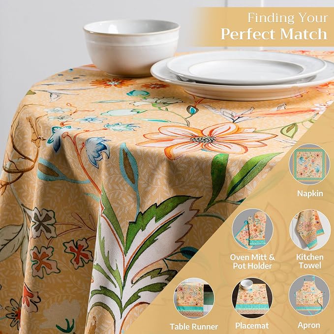 Maison d' Hermine Table Cloth Round Table 100% Cotton 63 Round Inches Tablecloth Reusable Decorative for Dining Kitchen Room Farmhouse Party Home Hotel Restaurant Spring Summer - Luxury Loft - Peach
