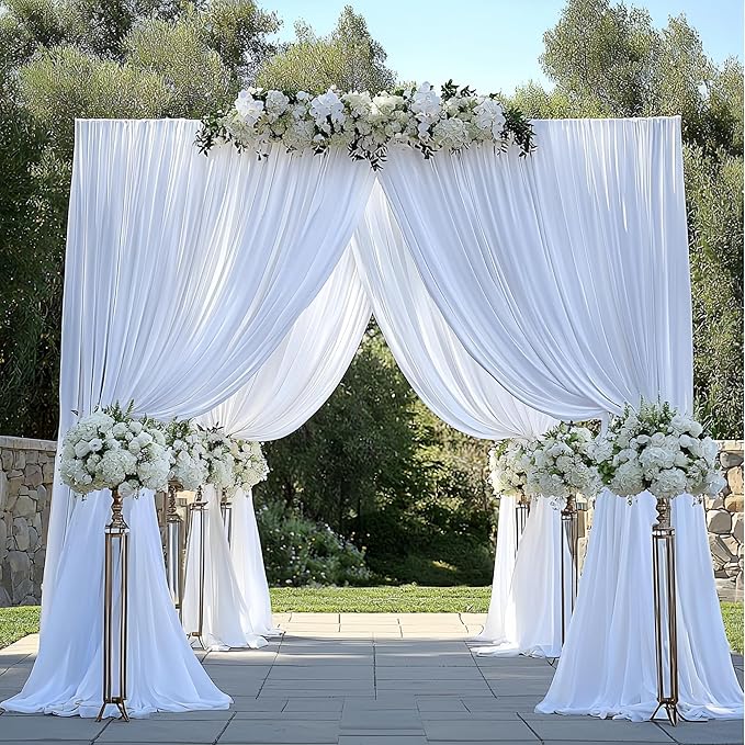 20ft x 14ft White Backdrop Curtains for Wedding-Wrinkle Free Backdrops Curtain Drapes Fabric Photo Back Drop Cloth for Baby Shower Photography, 4 Panels 14ft(H) x 5ft(W)