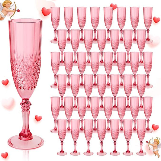 Plastic Champagne Flutes, Champagne Glasses Bulk, Reusable Unbreakable Acrylic Wine Glasses Goblets for Weddings Bachelor Parties Toasting Bridal Shower Mother's Day (48, Red)