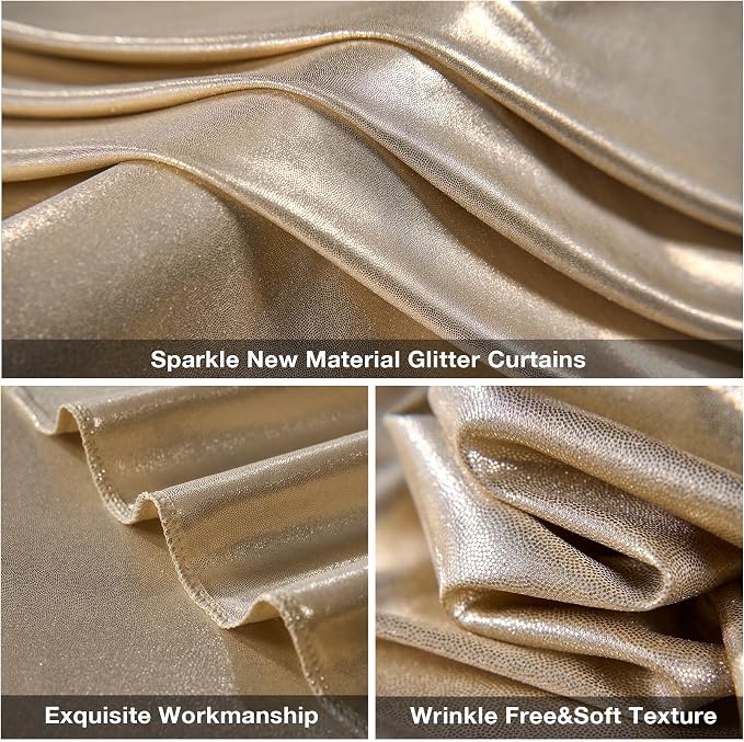 20x10FT Champagne Sequin Backdrop Curtain for Party - 4 Panels 5x10FT Wrinkle-Free Shimmer Drapes for Birthday, Wedding, Christmas, Decorations & Photography