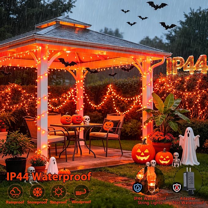 JMEXSUSS 300 LED Orange Lights for Halloween Indoor Outdoor Decor, 99FT Orange Christmas Lights Clear Wire Plug in for Fall Party RV Patio Yard Halloween Tree Decorations