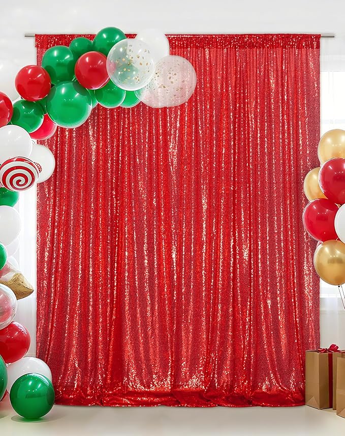 Eternal Beauty Red Sequin Backdrop, 6x6 Ft Glitter Background Curtains for Mother's Day Christmas Shimmer Photography Party Wedding Birthday Back Drop Decor