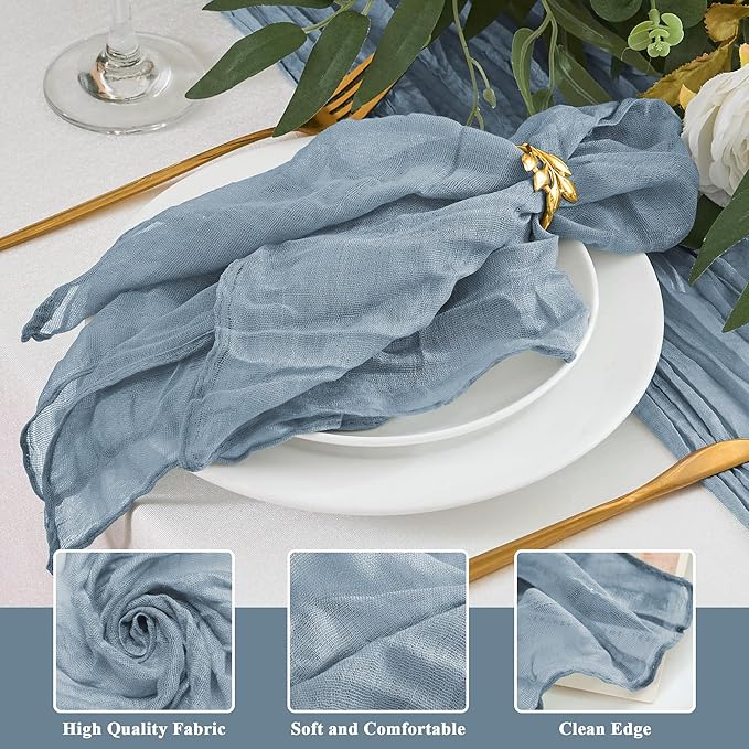 24 Pack Cheesecloth Napkins 20"x20" Dusty Blue Boho Gauze Cheese Cloth Napkins Bulk Rustic Dinner Table Decor for Wedding Bridal Baby Shower Party