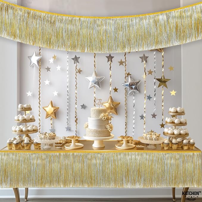 KatchOn, Silver and Gold Fringe Banner Garland - 6.5 Feet, Pack of 2 | Gold Fringe Garland for Golden Birthday Decorations Golden, Silver Streamers for Prom Graduation Decorations 2026