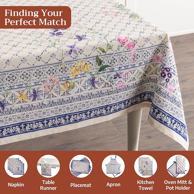 Maison d' Hermine Table Cloth Rectangle Table 100% Cotton 60 x 108 Inches Tablecloth Reusable Decorative for Dining Kitchen Room Farmhouse Party Home Hotel Restaurant Spring Summer - Faience
