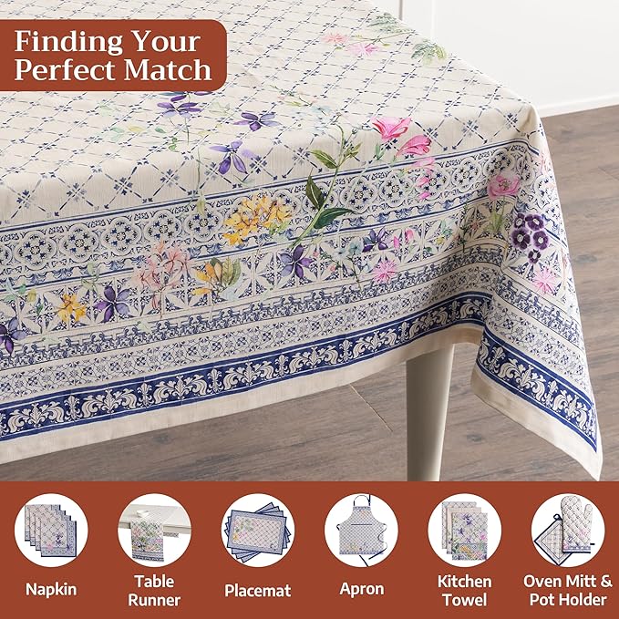 Maison d' Hermine Table Cloth Rectangle Table 100% Cotton 60 x 90 Inches Tablecloth Reusable Decorative for Dining Kitchen Room Farmhouse Party Home Hotel Restaurant Spring Summer - Faience