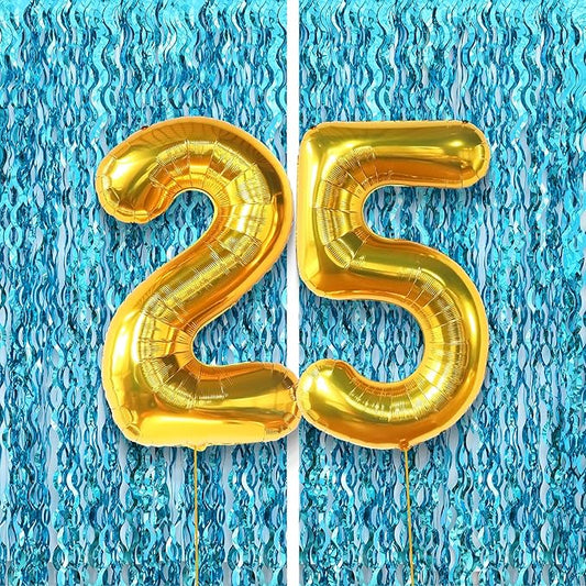 KatchOn, What's Funnier than 24 25 Birthday Decorations - 3.2x6.5 Feet | Blue Water Beach Backdrop for Beach Party Decorations | 40 Inch Gold 25 Balloon Numbers for 25th Birthday Decorations