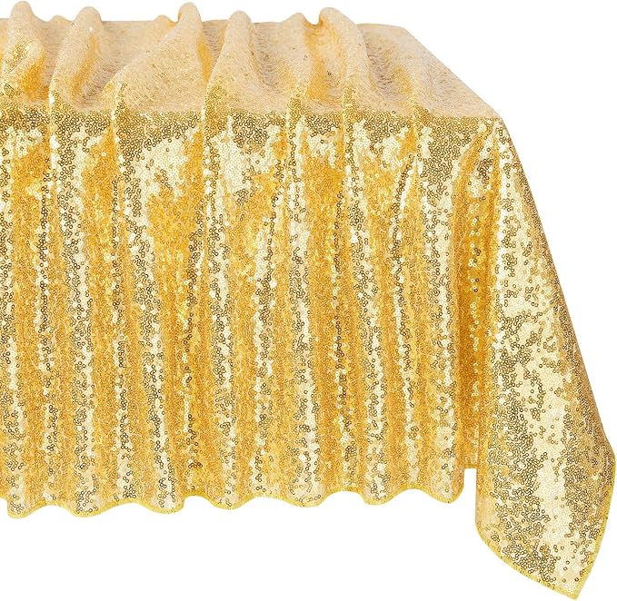 MoKoHouse Gold Tablecloth Rectangle 60" x 102" Glitter Table Cloth Sequin Fabric for Halloween Party Wedding Ceremony Cake Dessert Table Decorations