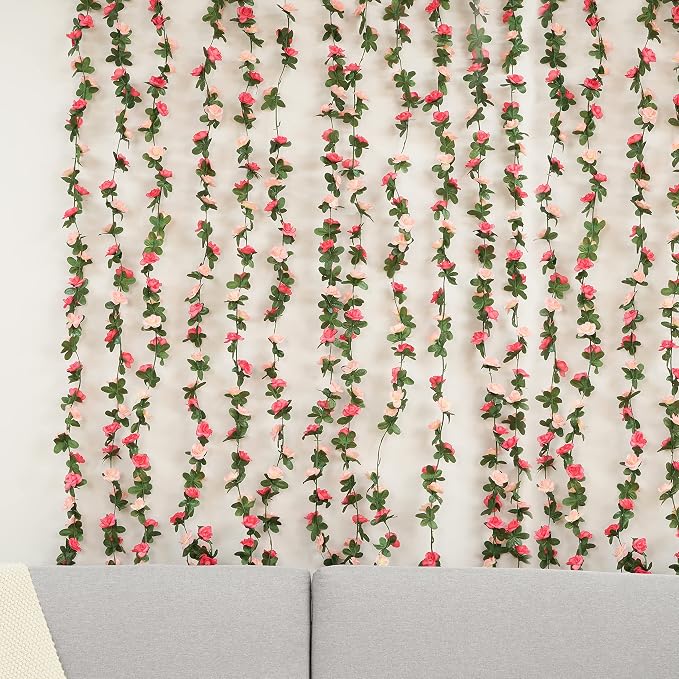 BLEUM CADE 8Pcs 65.6Ft Flower Garland Artificial Rose Vines for Bedroom, Cute Fake Hanging Flower Vines Floral Garland Decorations for Wedding Party Wall Room Decor Aesthetic