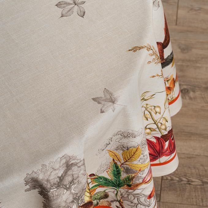Maison d' Hermine Table Cloth Round Table 100% Cotton 69 Inches Fall Tablecloth Reusable Everyday Use for Thanksgiving Christmas Decorations Dining Farmhouse Party (Recolte)