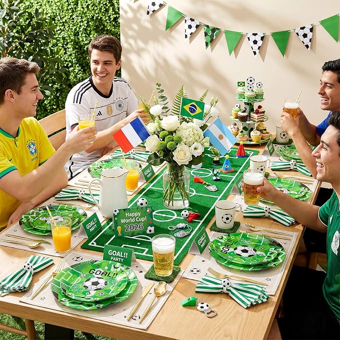 I00000 20 Pcs Plastic Soccer Plates - Green Disposable Plates,Heavy Duty Disposable Plate for Global Soccer Celebration Party Supplies include 10.25" Dinner Plate& 7.5" Dessert Plate for soccer Party