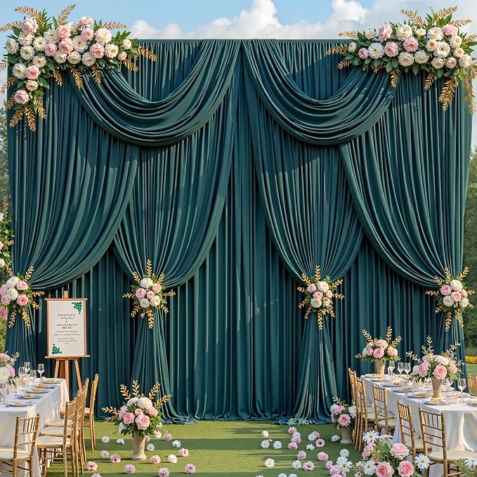 50x12ft Hunter Green Backdrop Curtains for Parties Wrinkle Free Fabric Backdrop Curtain Birthday Photo Drapes Backdrop for Wedding Baby Shower Bridal Shower Photography Back Drop 10 Panels 5x12FT