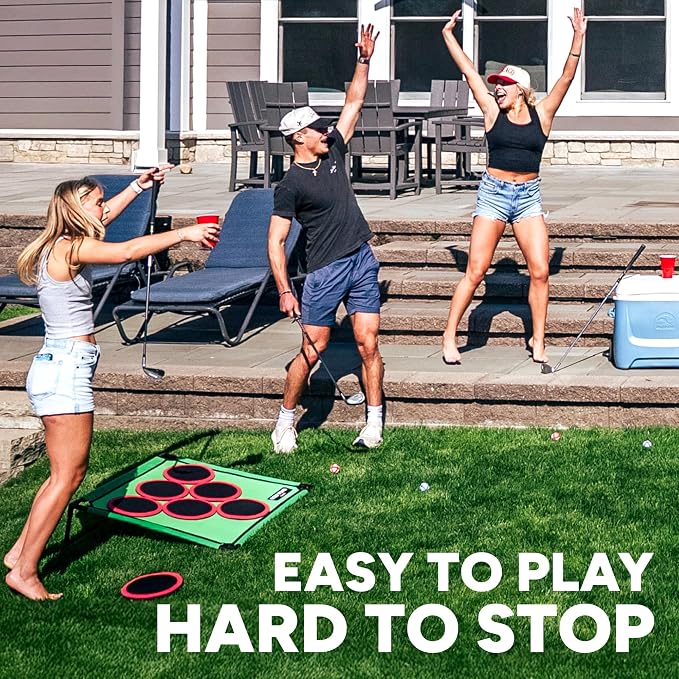 Golf Pong Game Set, Jumbo Backyard Lawn Game, Portable Indoor-Outdoor Chipping Golf Gift for Men, Women & Family Versus