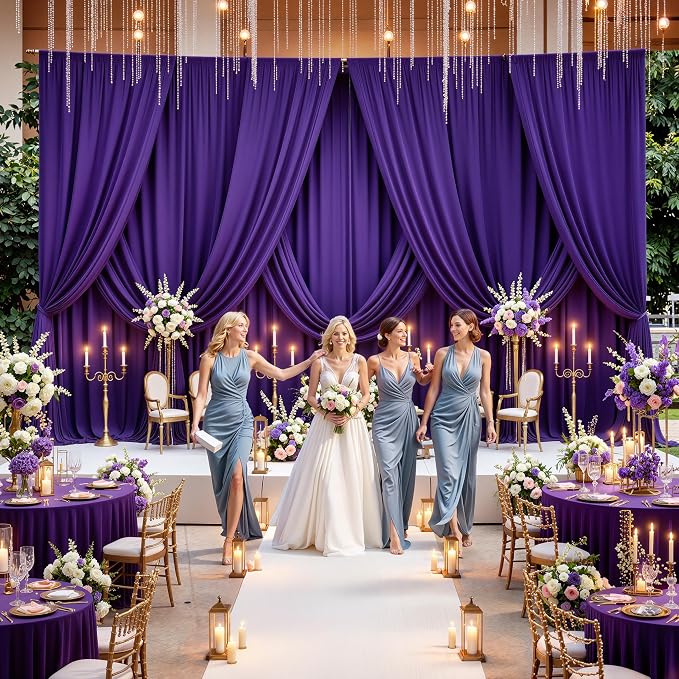 10x14ft Deep Purple Backdrop Curtains for Wedding Party, 2 Panels 14 ft Long Back Drop Cloth, Wrinkle-Free Polyester Drapes for Birthday, Baby Shower, Stage Photography Background