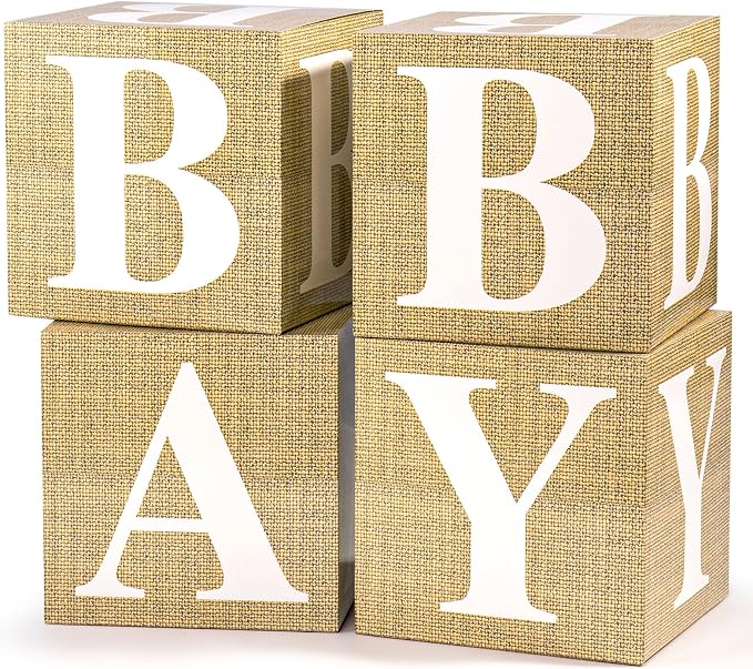 Voircoloria Baby Boxes with Letters for Baby Shower Decorations, Gender Reveal Decorations with 4 Burlap Balloon Boxes
