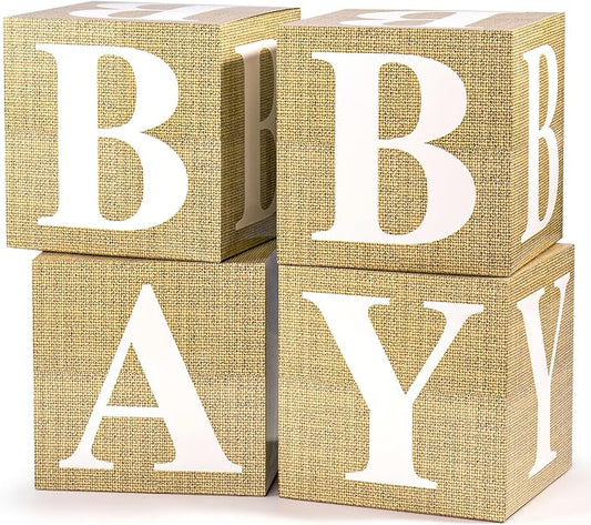 Voircoloria Baby Boxes with Letters for Baby Shower Decorations, Gender Reveal Decorations with 4 Burlap Balloon Boxes