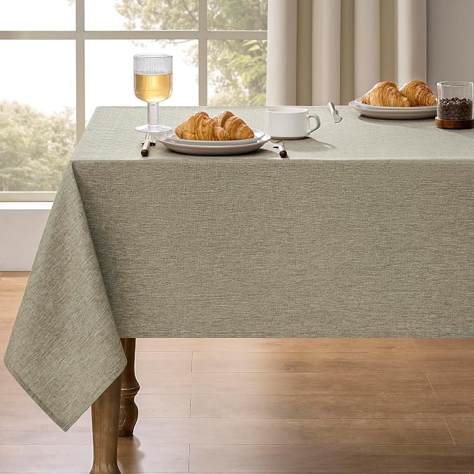 Decorelia Faux Linen Tablecloth for Dining Room, 60 x 144 Inch (12-14 Seats), Natural