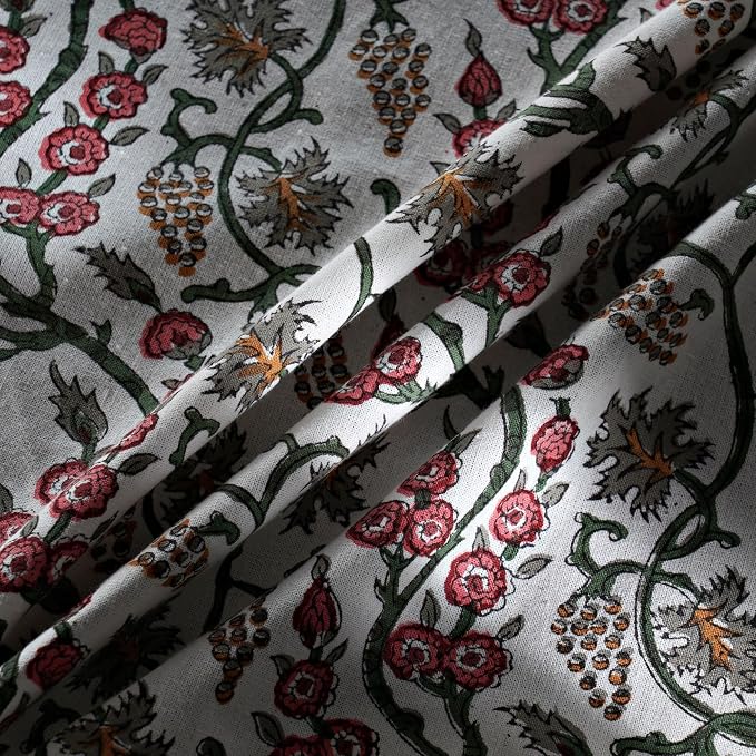Ridhi Round Tablecloth Hand Block Print 100% Cotton Reusable Coral Pink Trails 60 Inch Table Cover Decorative Everyday Use for Dining, Home, Party, Wedding, Farmhouse Gift for Spring, Mother's Day