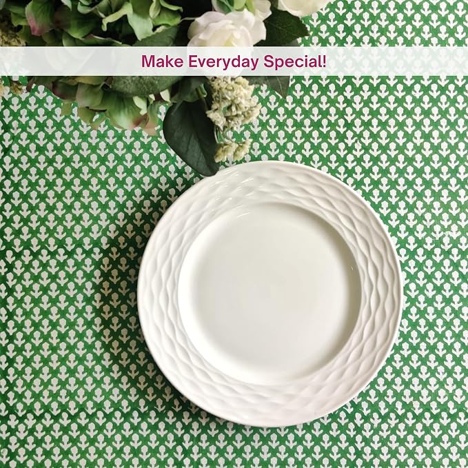 ATOSII Queen Green 100% Cotton Tablecloth, Handblock Print Rectangle Table Cover for Kitchen Dining I Tabletop Linen I Parties, Thanksgiving, Christmas, Wedding, Fall Table Cloth 60 X 90 Inches
