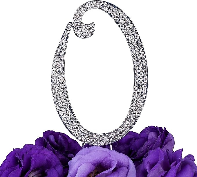 LOVENJOY Gift-Boxed 3" Rhinestone Letter O Cake Topper Silver