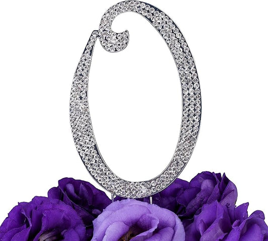 LOVENJOY Gift-Boxed 3" Rhinestone Letter O Cake Topper Silver