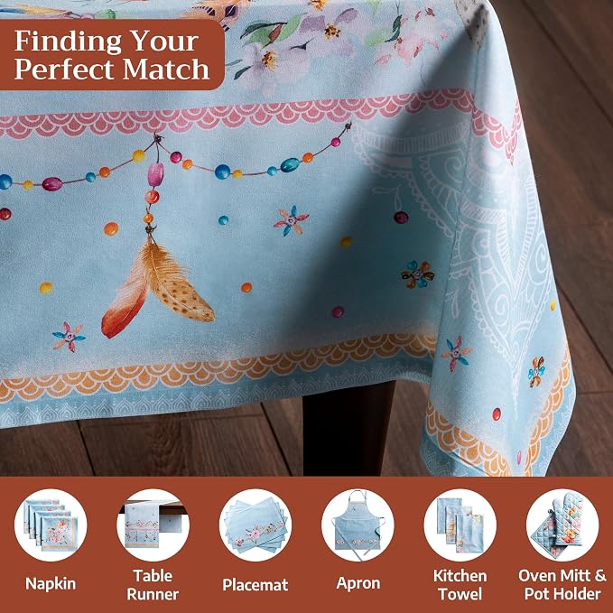 Maison d' Hermine Table Cloth Rectangle Table 100% Cotton 60 x 90 Inches Tablecloth Reusable Decorative for Dining Kitchen Room Farmhouse Party Home Hotel Restaurant Spring Summer - Ibiza - Blue