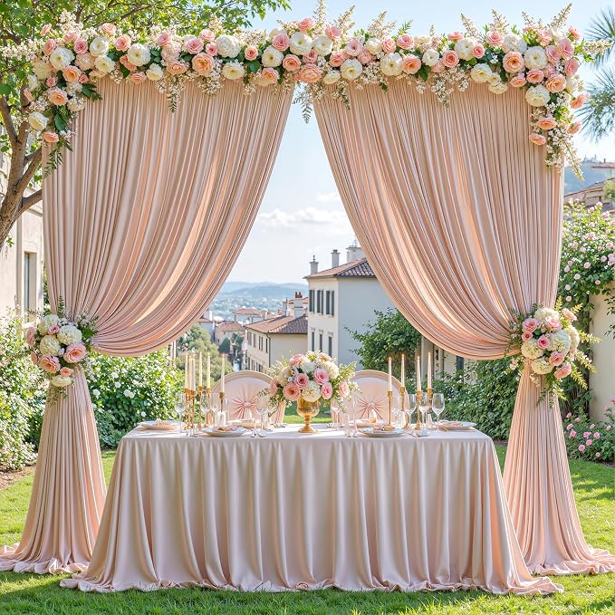 Nude Blush Backdrop Curtains-Wrinkle-Free Polyester Photography Drapes Party Curtain Background for Baby Shower Wedding Decorations- 16 X10FT