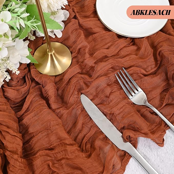 12 Pack Terracotta Cheesecloth Table Runner 120 inch Fall Thanksgiving Boho Rustic Gauze Farmhouse 10FT Cheese Cloth Runner for Baby Shower Wedding Party Holiday Home Decor