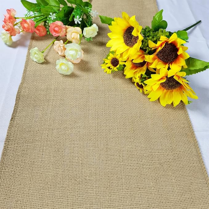 6 Pack 14 x 108 Inch Natural Burlap Table Runners,Rustic Jute Table Runner and Placemats Bulk for Western Wedding Table Decorations,Farmhouse Style Party,Holiday,Kitchen Coffee Table Decor Cover