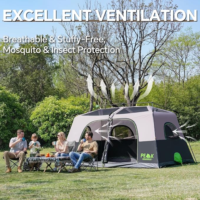 PEAK OUTDOORS Instant Tent 6/8 Person Tents for Camping, 60 Second Easy Setup Portable Camping Cabin Tent with Rainfly, Waterproof Pop Up Tents for Family Camping & Hiking with Expandable Carry Bag