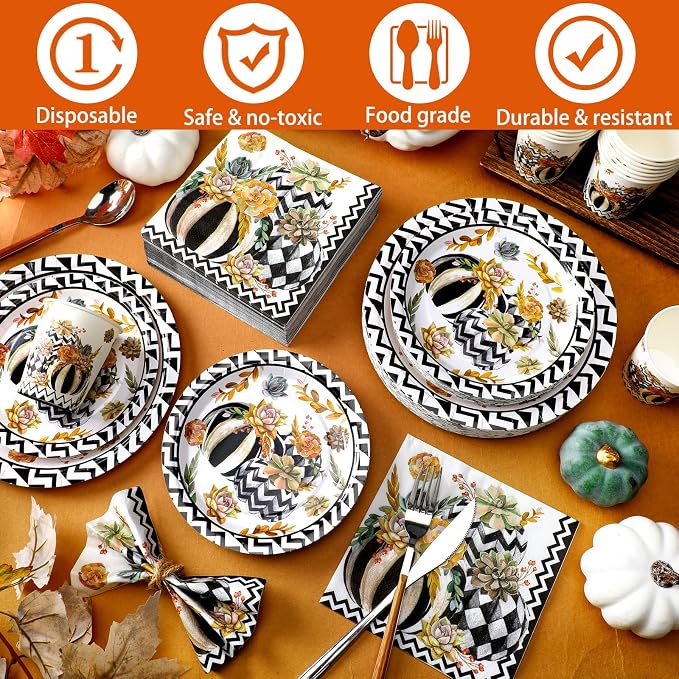 Hsei 250 Pcs Autumn Pumpkin Plates and Napkins Party Decorations Disposable Tableware Sets for Baby Shower Birthday Supplies Serves 50 Guests Dinnerware Bridal Shower Favors