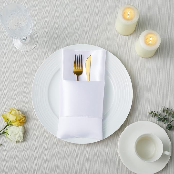 100 Pack Square Satin Dinner Napkins, 20x20 Inches Silky Soft Smooth Table Cloth Napkins for Restaurant Weddings Banquet Party Decoration, White