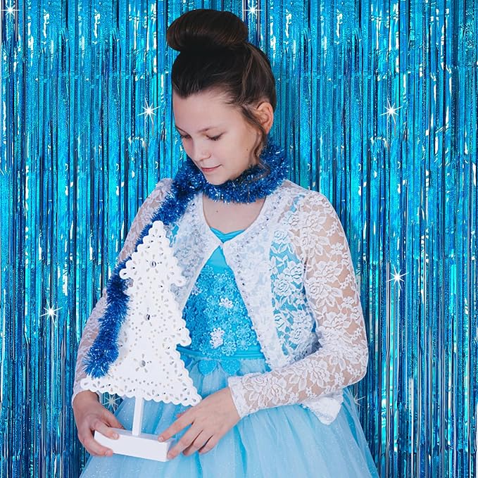 Tinsel Curtain Party Backdrop Blue Birthday Party Decorations 2 Packs Glitter Foil Fringe Curtain Party Decor Streamers Photo Booth for Birthday Christmas Wedding Halloween Graduation Decorations