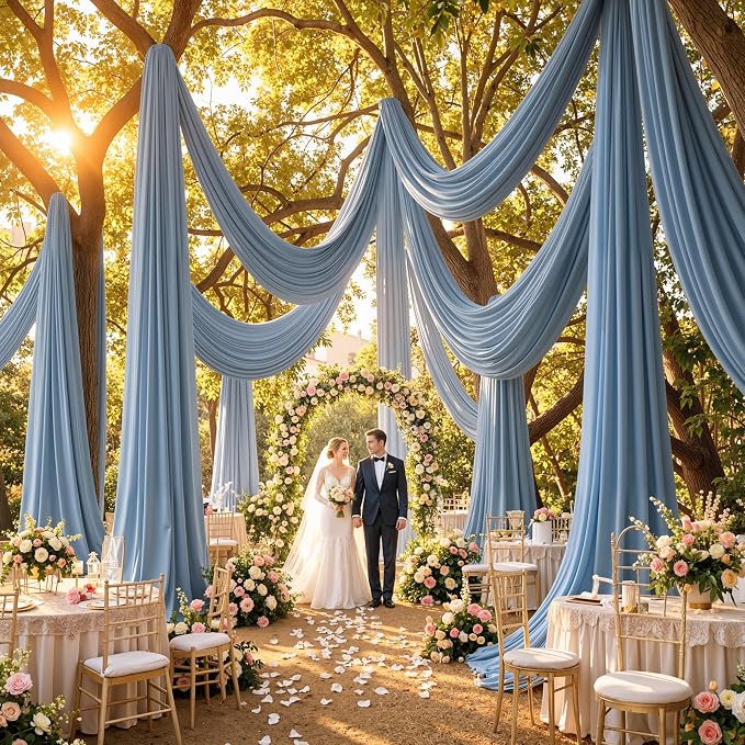 20ftx40ft Dusty Blue Ceiling Curtain for Wedding Parties – 4 Panels Wrinkle-Free 40 FT Long Tent Draping Curtains for Wedding, Birthday & Theme Parties, 40ft Height with Rod Pocket