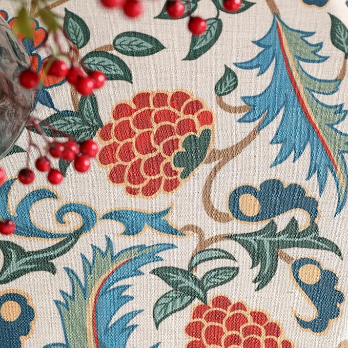 patdrea Elegant French Linen Tablecloth,Round,Diameter 67"-Puno | Luxurious Table Cloth for Round Table,Vintage Colorful Floral Design,Dining Room Kitchen Tea Party Decorations
